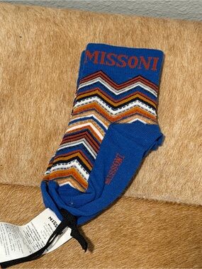 Missoni Kids Blue ZigZag Crew Socks 26-28 (3-5 yrs) BNWT